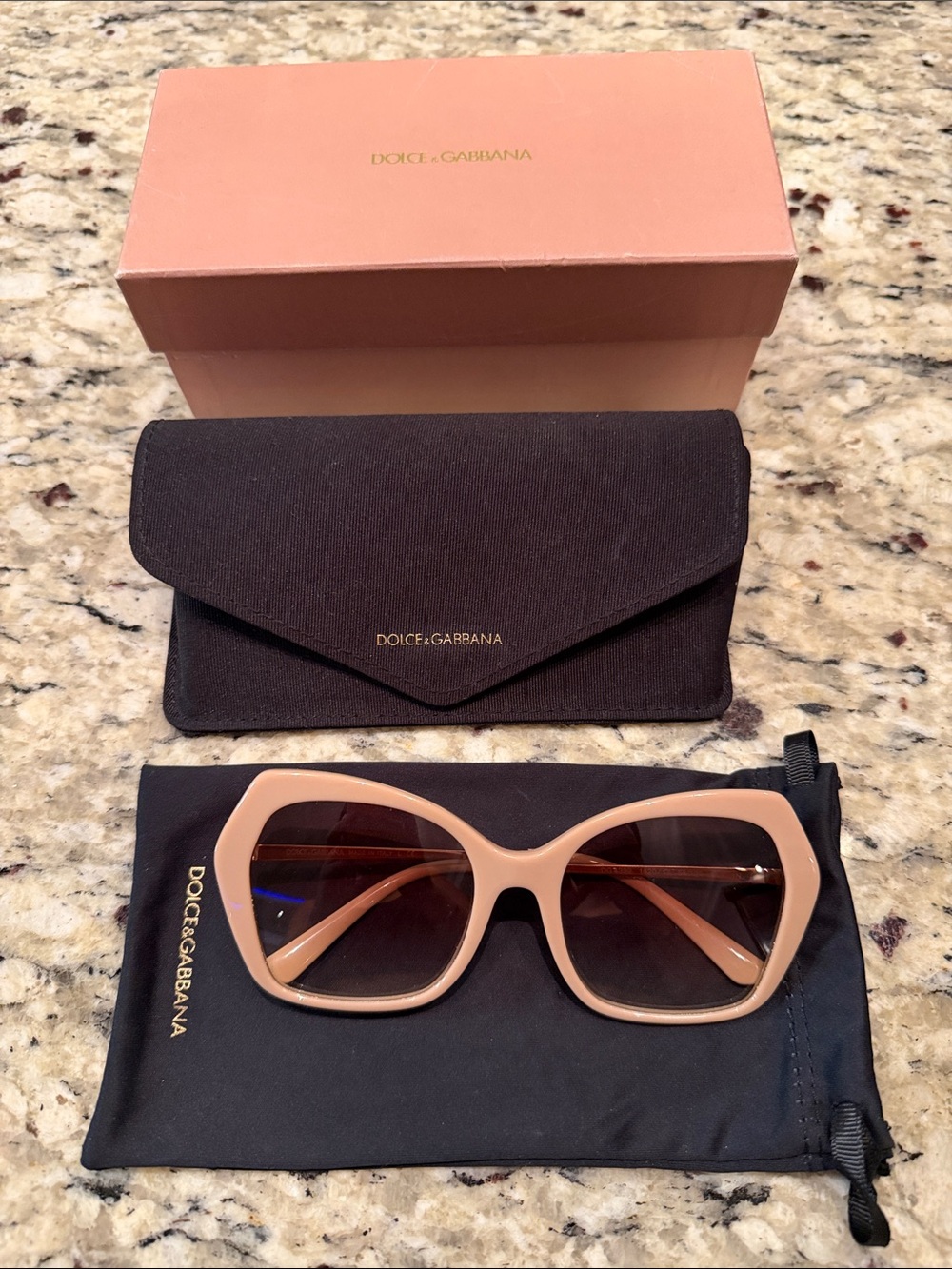 Dolce & Gabbana Pink Beige Cat-Eye Sunglasses with Brown Lenses